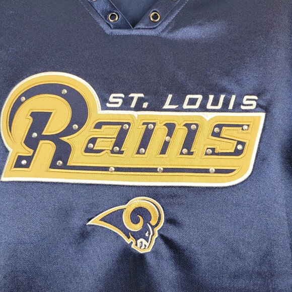 Vintage St. Louis Rams shirt Women's 2XL Blue NFL Bling mesh V-neck embroidered. - Picture 8 of 16